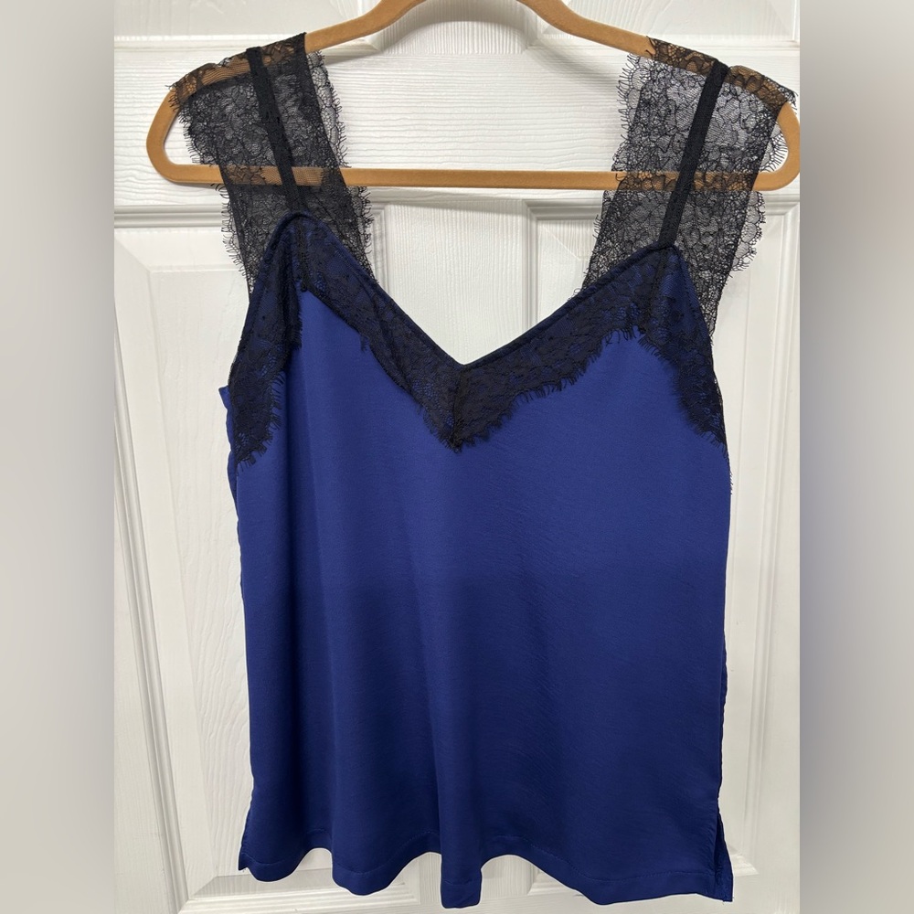 Navy Blue Lace Trim Cami Top